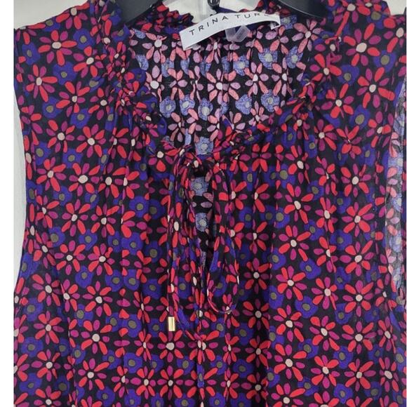 Trina Turk Blouse Womens Small Floral Verbenia Shirt Boho Sheer Sleek Modern - Picture 3 of 7